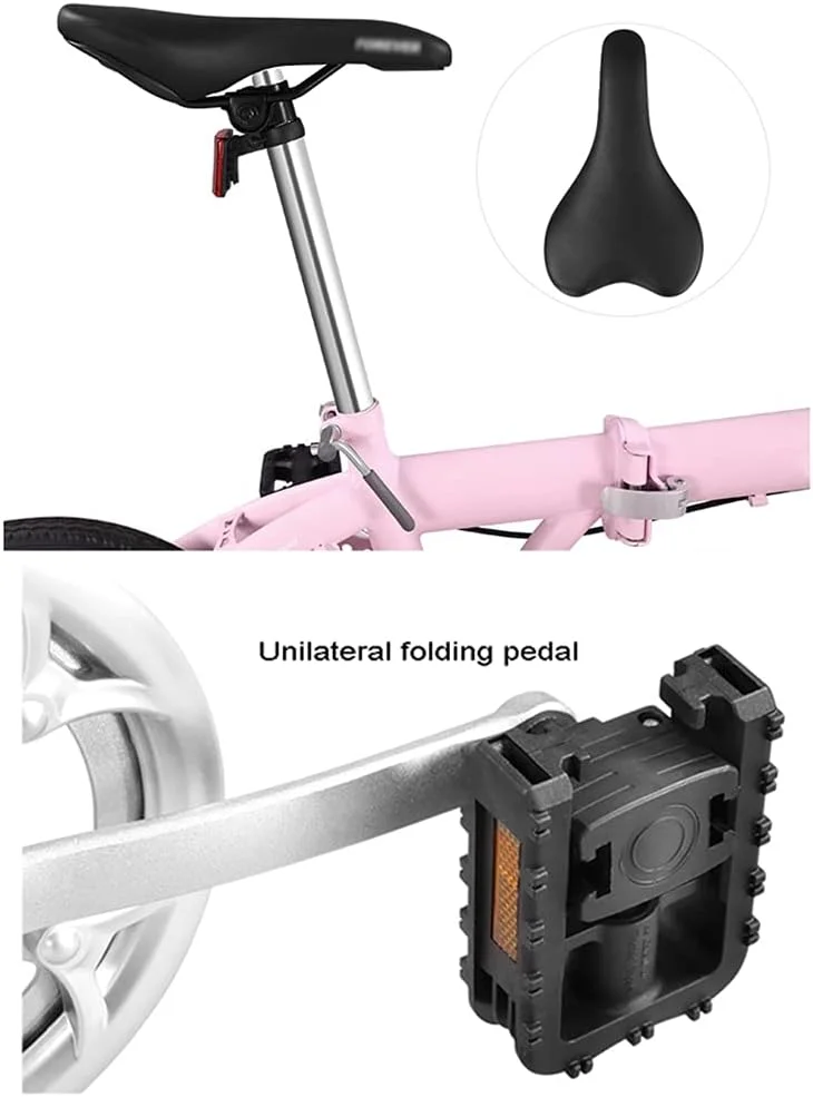 دوچرخه تاشو 6 سرعته با زین راحت، سایز 20 اینچ، با فریم فولادی کم ارتفاع، مناسب تردد شهری - صورتی