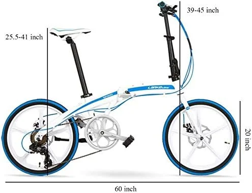 دوچرخه تاشو 7 سرعته ساده و شیک بزرگسالان، مناسب آقایان و بانوان، 20 اینچ، سبک وزن، بدنه آلیاژ آلومینیوم، قابل حمل و تاشو، سفید، 5 پره، سایز: 5 اینچ (رنگ: سفید، سایز: 5 اینچ)