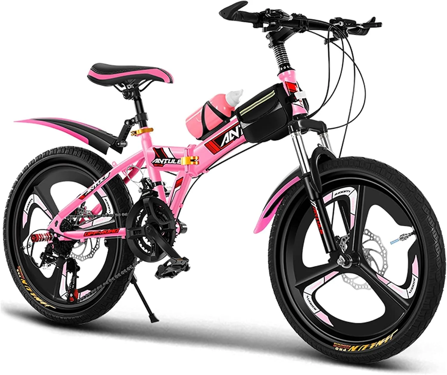 دوچرخه کوهستانی تاشو ساده و مدرن سایز 20/22/24 اینچ مناسب بزرگسالان و کودکان، 21 دنده ضد لغزش، مناسب برای کودکان و بزرگسالان بالای 10 سال (رنگ: صورتی، سایز: 20 اینچ)