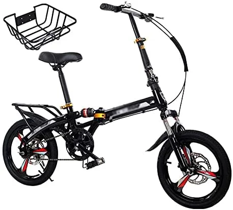 دوچرخه تاشو 20 اینچی با طراحی ساده و مدرن، قابل حمل و سبک وزن، مناسب برای آقایان و بانوان (سایز: تک سرعته مشکی با سیستم کمک فنر دوبل)