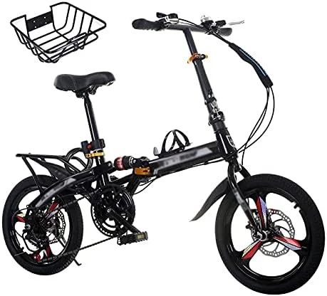 دوچرخه تاشو 20 اینچی با طراحی ساده و مدرن، قابل حمل و قرارگیری در صندوق عقب، فوق العاده سبک برای آقایان و بانوان (سایز: دنده ای مشکی با کمک فنر تکی)