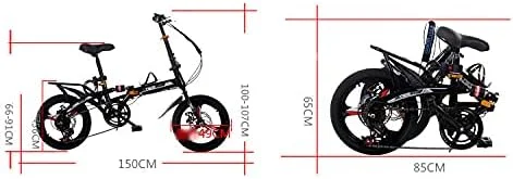 دوچرخه تاشو 20 اینچی با طراحی ساده و مدرن، قابل حمل و قرارگیری در صندوق عقب، فوق العاده سبک برای آقایان و بانوان (سایز: دنده ای مشکی با کمک فنر تکی)