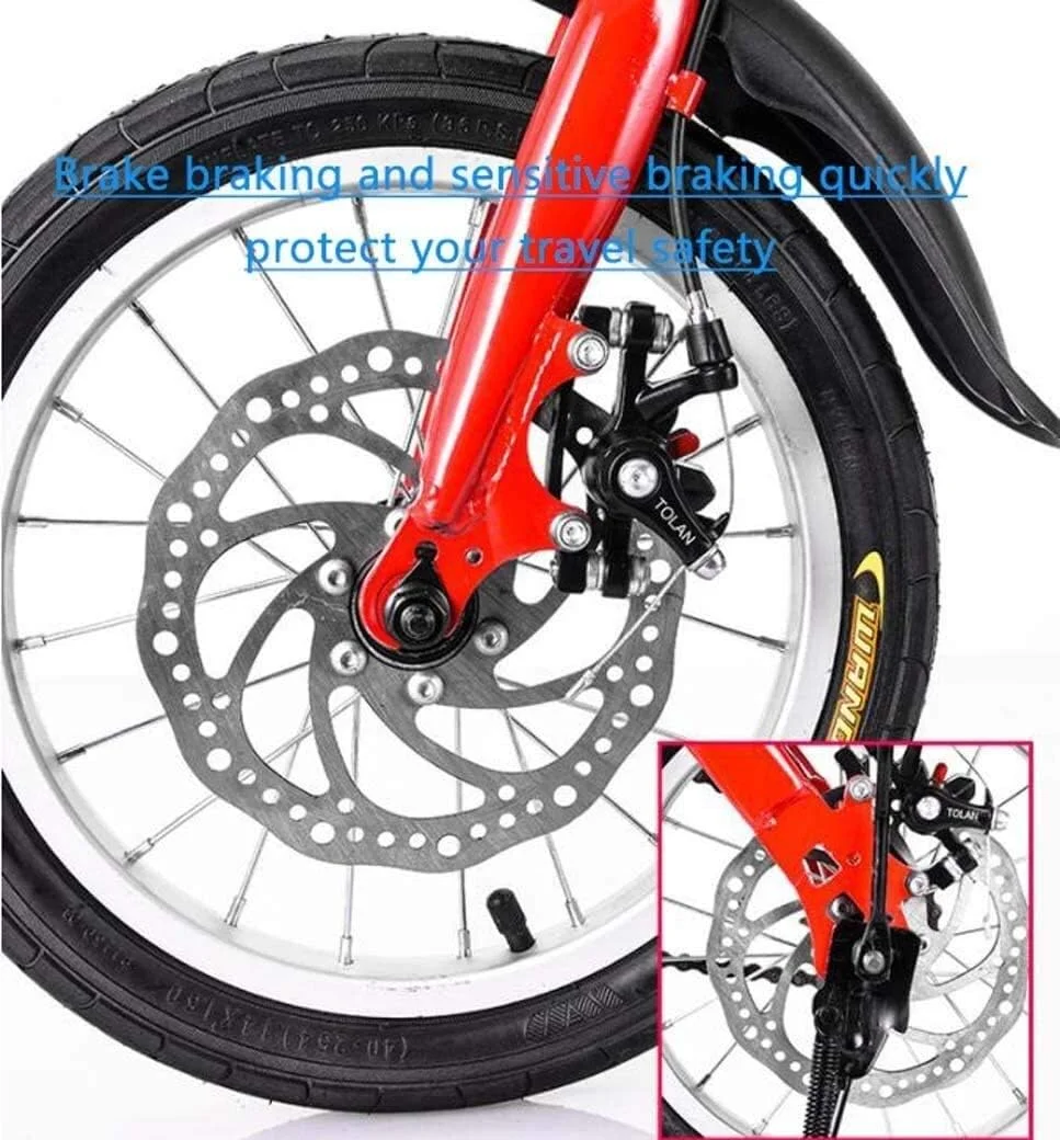 دوچرخه تاشو شهری سبک وزن با ترمز دیسکی دوبل، سبد جلو و باربند عقب، سایز: 14 اینچ، رنگ: سبز (رنگ: آبی، سایز: 16 اینچ)