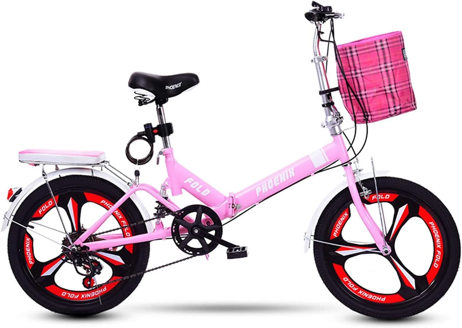 دوچرخه تاشو 20 اینچی ساده و شیک مناسب بزرگسالان، نوجوانان و بانوان، دوچرخه مینی سبک وزن برای دانشجویان، کارمندان اداری و رفت و آمد شهری (رنگ: صورتی)