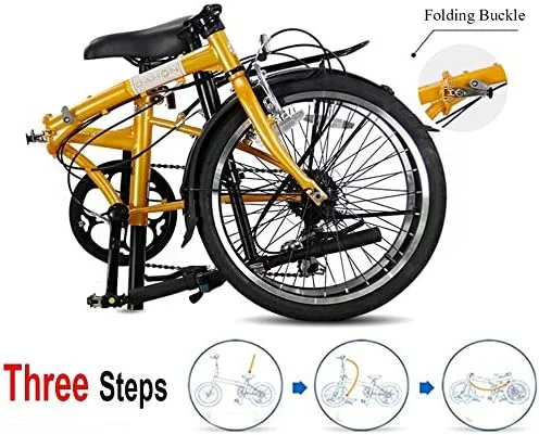 دوچرخه تاشو 20 اینچی با طراحی ساده و مدرن، 6 سرعته، سبک وزن، با فریم فولادی کربنی مقاوم و رک عقب (رنگ: بژ)