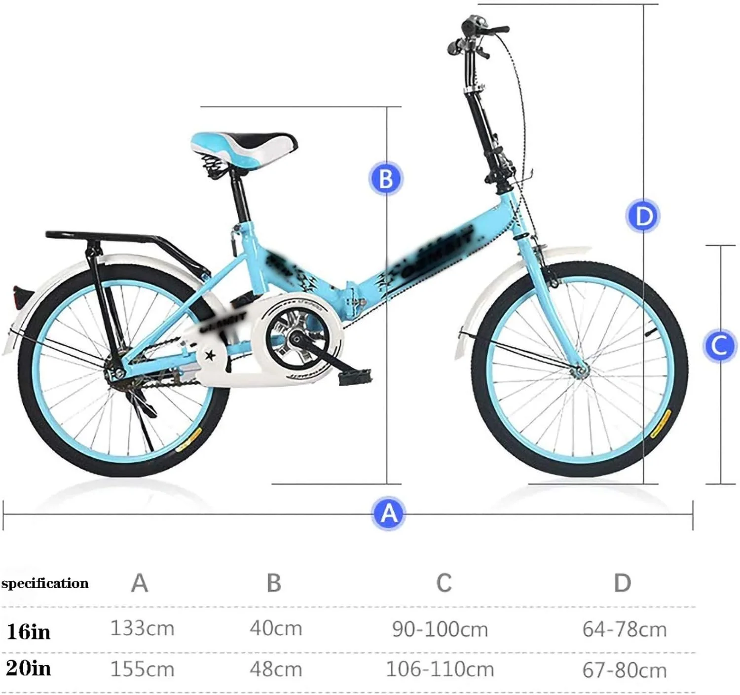 دوچرخه تاشو شهری ساده و شیک ۱۶/۲۰ اینچی مناسب بزرگسالان، آقایان و بانوان، دوچرخه مینی تاشو جمع و جور، سبک وزن با فریم تاشو فولاد کربنی برای کودکان، پسران و دختران بزرگسال - مدل A ۱۶ اینچ