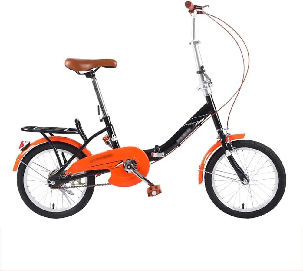 دوچرخه تاشو 16 اینچی شیک و ساده تک سرعته با فریم فولادی تاشو جمع و جور با رک، زین راحت، مناسب برای رفت و آمد شهری - مشکی