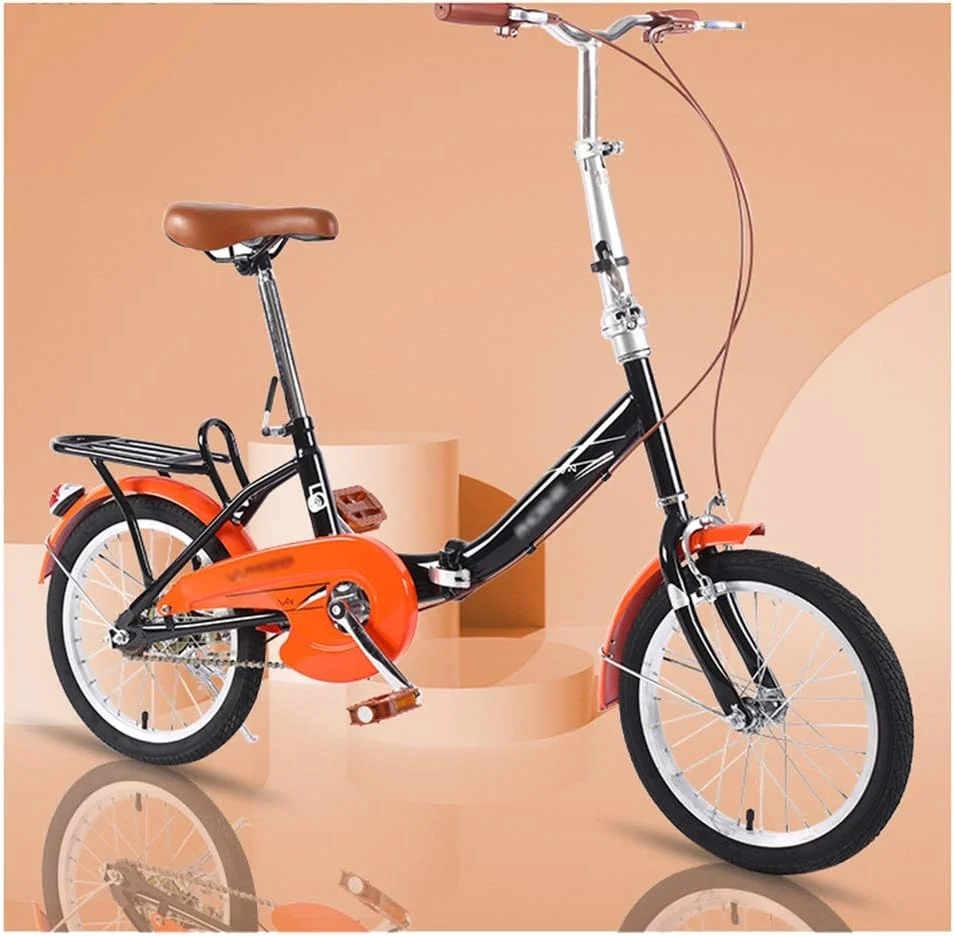 دوچرخه تاشو 16 اینچی شیک و ساده تک سرعته با فریم فولادی تاشو جمع و جور با رک، زین راحت، مناسب برای رفت و آمد شهری - مشکی