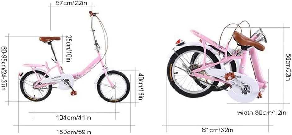 دوچرخه تاشو 16 اینچی شیک و ساده تک سرعته با فریم فولادی تاشو جمع و جور با رک، زین راحت، مناسب برای رفت و آمد شهری - مشکی