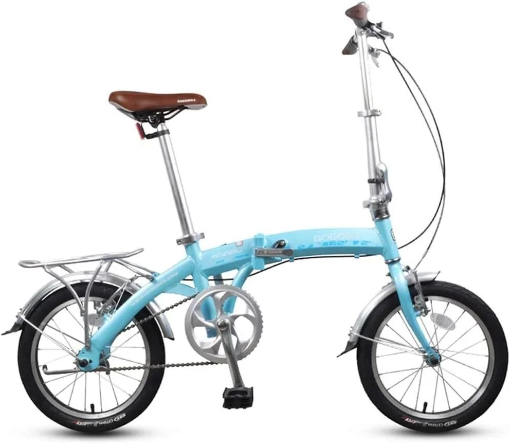 دوچرخه تاشو 16 اینچی ساده و شیک مناسب بزرگسالان و کودکان، مینی تک سرعته، آلیاژ آلومینیوم سبک وزن، قابل حمل، دوچرخه شهری تاشو (رنگ: آبی)
