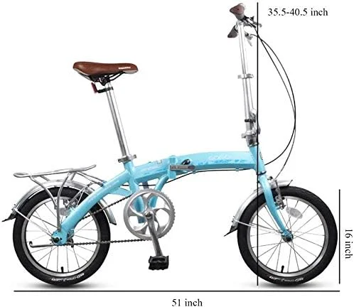 دوچرخه تاشو 16 اینچی ساده و شیک مناسب بزرگسالان و کودکان، مینی تک سرعته، آلیاژ آلومینیوم سبک وزن، قابل حمل، دوچرخه شهری تاشو (رنگ: آبی)