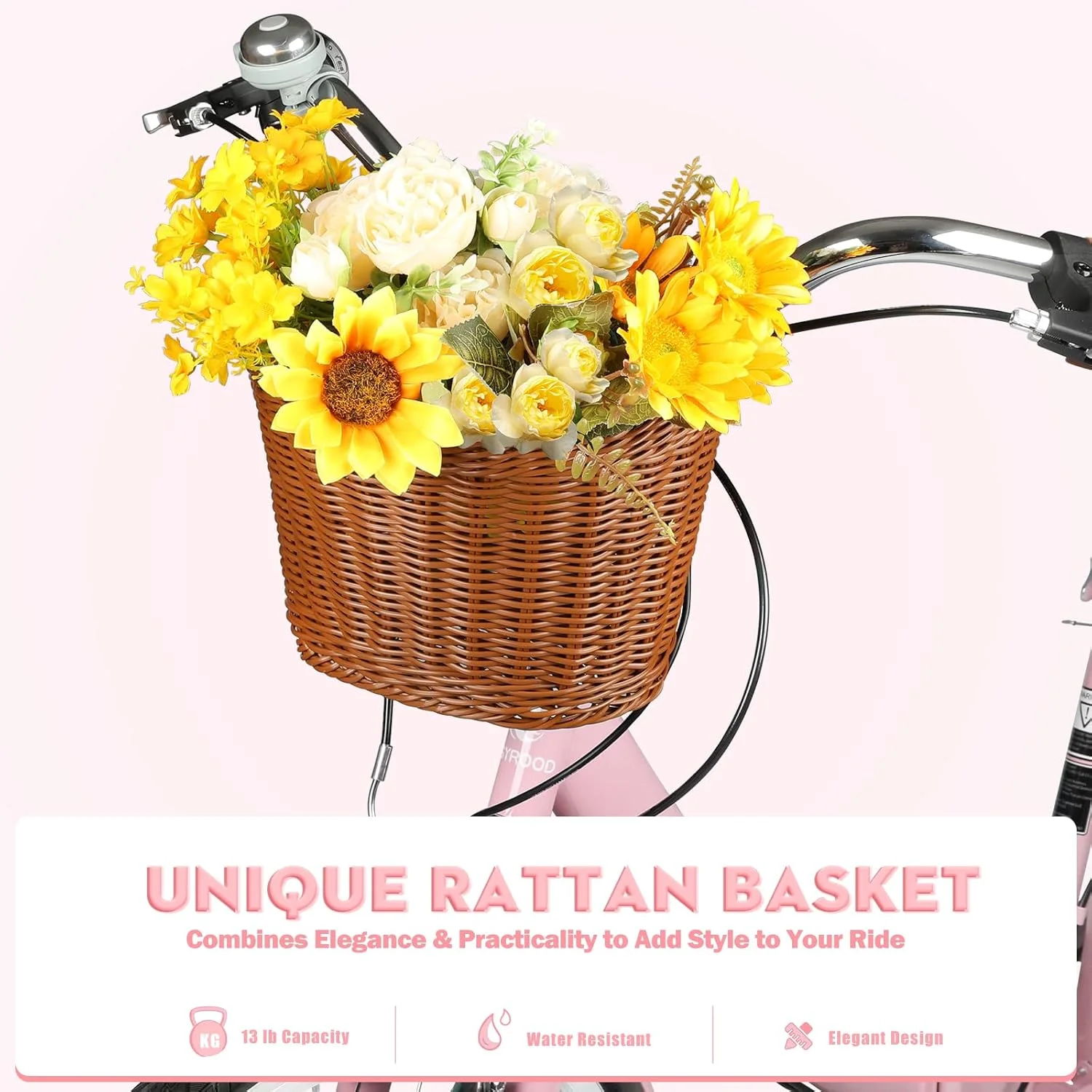 دوچرخه تاشو زنانه 26 اینچی، دوچرخه تاشو زنانه با سبد، دوچرخه ساحلی 7 سرعته تاشو زنانه با کوسن، ترمزهای V، نصب سریع برای بزرگسالان، زنانه