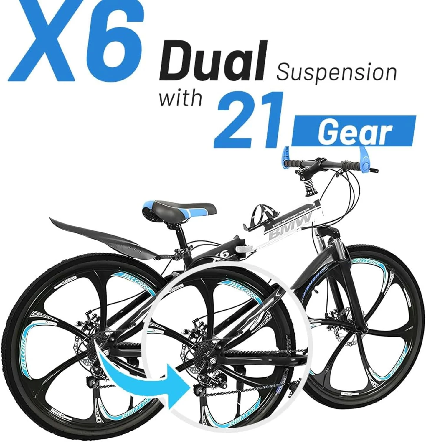 دوچرخه تاشو ورزشی کوهستان، دوچرخه ۲۶ اینچی با فریم فولادی کربنی، دارای ۲۱ دنده و ترمز دیسکی دوبل. مشکی S6 (مناسب برای همه)