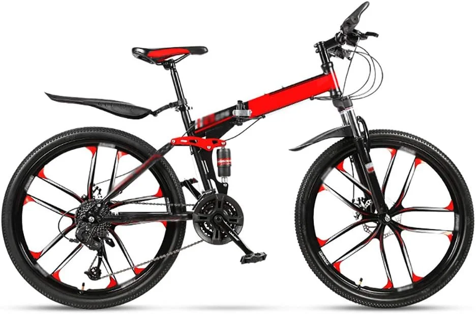 دوچرخه کوهستانی تاشو، 21/24/27 سرعته ضد لغزش، دوچرخه بزرگسال با کمک فنر دوبل، مسابقه ای با چرخ 10 پره - 24/26 اینچ