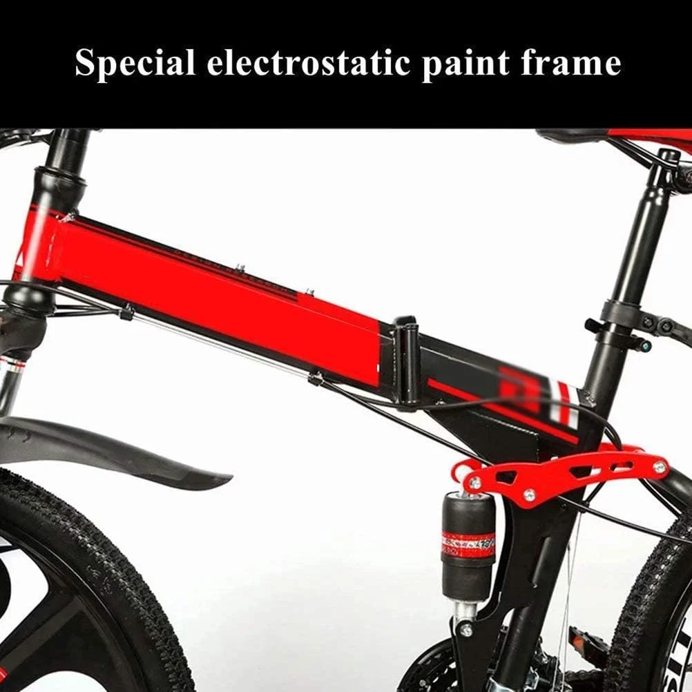 دوچرخه کوهستانی تاشو، 21/24/27 سرعته ضد لغزش، دوچرخه بزرگسال با کمک فنر دوبل، مسابقه ای با چرخ 10 پره - 24/26 اینچ