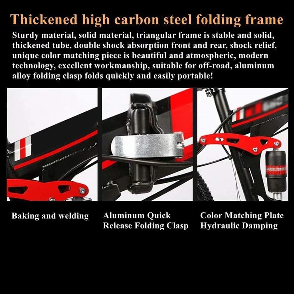 دوچرخه کوهستانی تاشو، 21/24/27 سرعته ضد لغزش، دوچرخه بزرگسال با کمک فنر دوبل، مسابقه ای با چرخ 10 پره - 24/26 اینچ