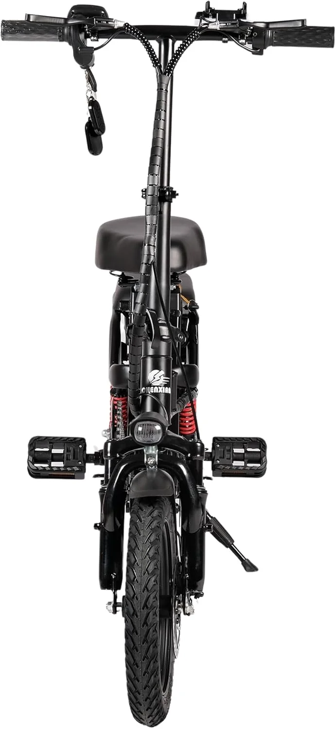 دوچرخه برقی تاشو مدل A9 با موتور 400 واتی، چرخ 14 اینچی، باتری لیتیومی 48 ولتی 13 آمپر ساعتی، مناسب تردد شهری، حداکثر سرعت 45 کیلومتر بر ساعت، ترمز دیسکی، مناسب برای سواری در فضای باز