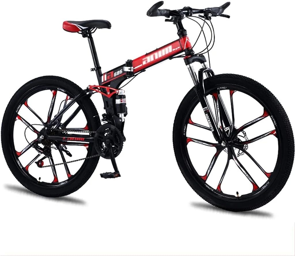 دوچرخه تاشو کوهستانی سایز 26 اینچ با سیستم تعلیق کامل، 24 دنده، ترمز دیسکی و کمک فنر، مناسب برای آقایان و بانوان (سایز: 30 دنده)