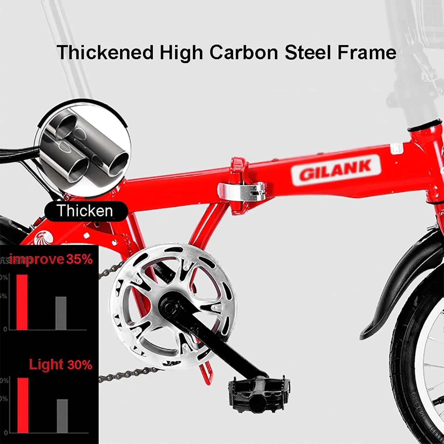دوچرخه تاشو سبک و جمع و جور برای بزرگسالان، ترمز دیسکی دوگانه، مناسب شهر با ترک بند عقب، ایده آل برای رفت و آمد آقایان، بانوان و دانشجویان، مدل 14 اینچ قرمز