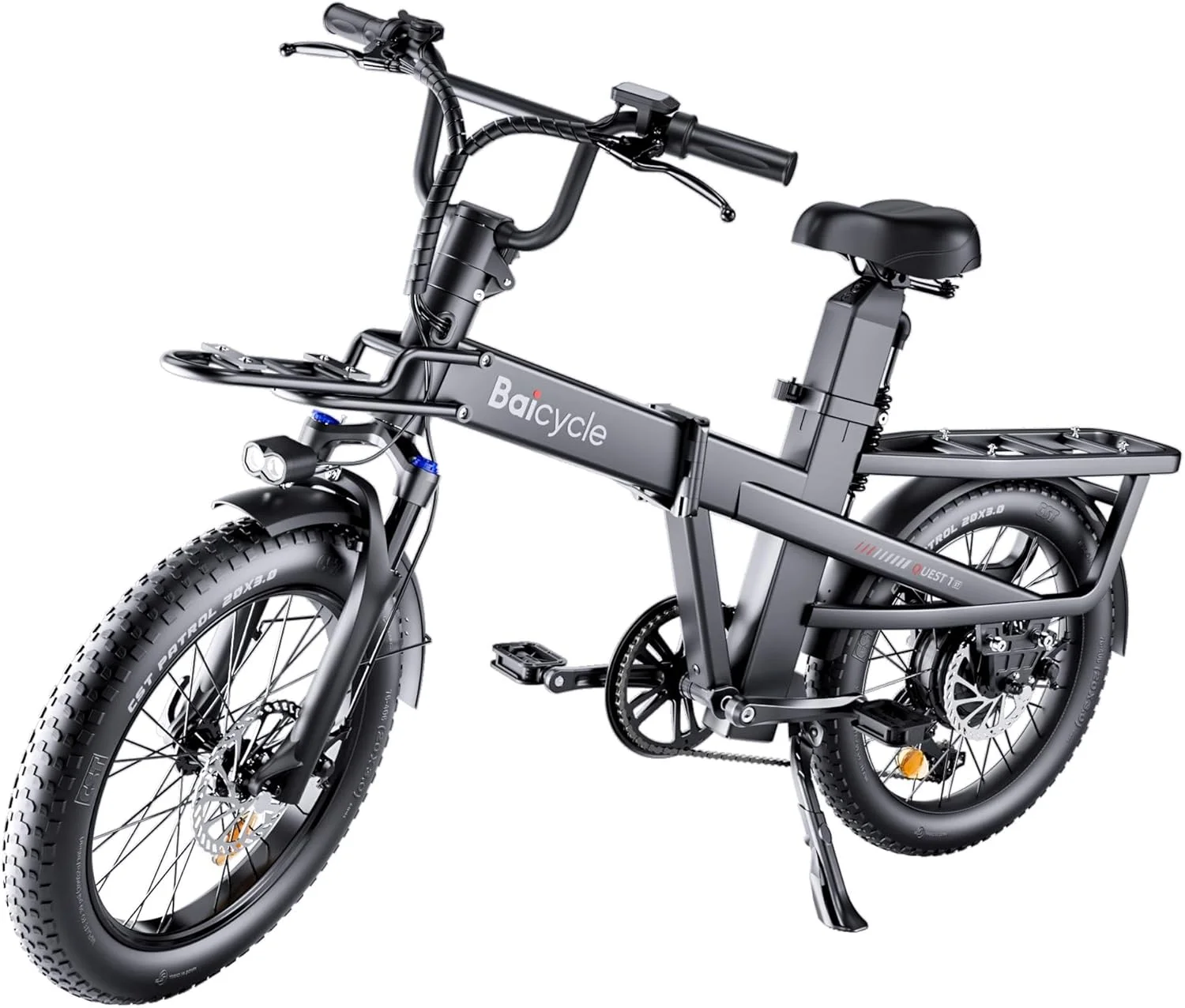 دوچرخه برقی، دوچرخه تاشو، دوچرخه کوهستانی برقی با موتور 750 وات، دارای باتری قابل جابجایی 48 ولت 15.3 آمپر ساعت، 32 کیلومتر در ساعت، با موتور براشلس 750 وات، کنترل برنامه، 7 سرعته، لاستیک های 20 اینچی و سیستم تعلیق دوشاخ جلو (مشکی)