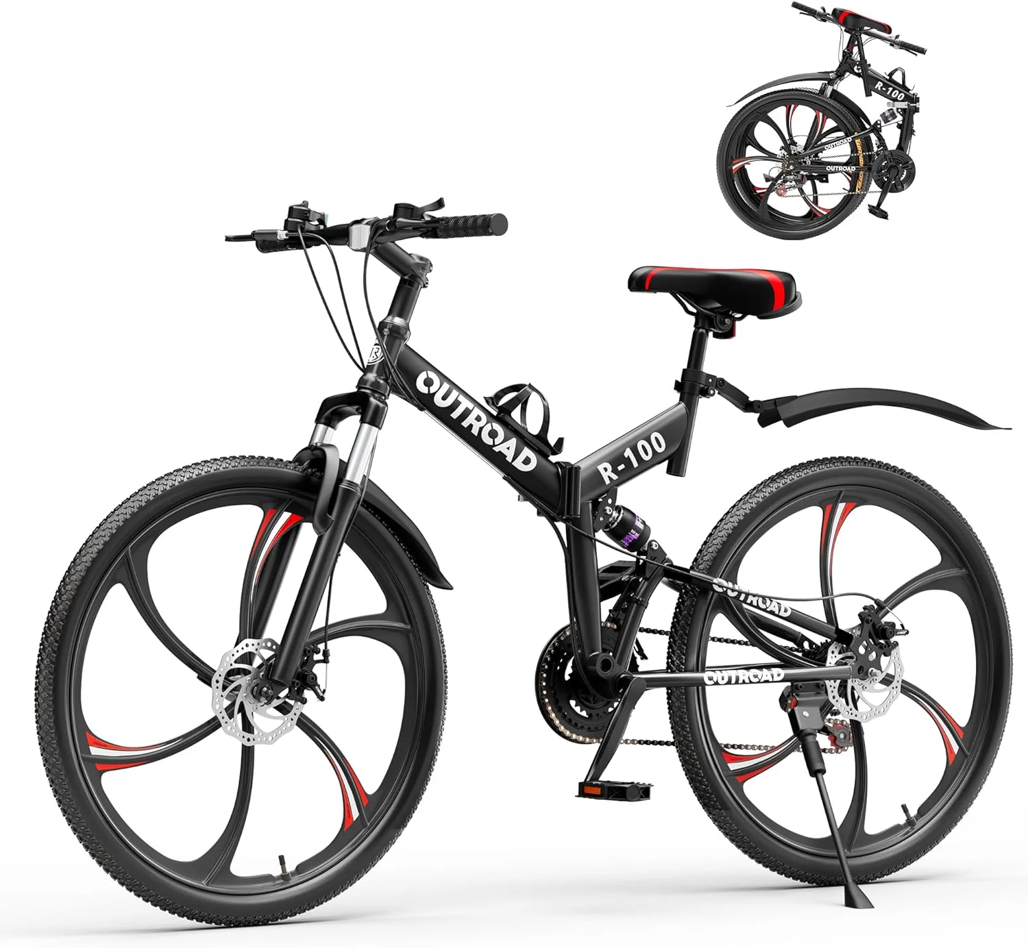 دوچرخه کوهستانی تاشو 26 اینچی Betterland، دارای 21 دنده، سیستم تعلیق کامل، ترمز دیسکی دوبل، فریم فولادی کربنی و لاستیک ضد لغزش با قابلیت باز شدن سریع برای بزرگسالان