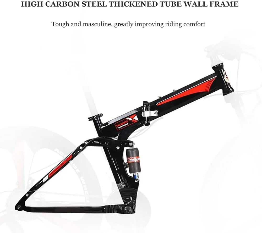 دوچرخه کوهستانی تاشو 26 اینچی با فریم فولادی کربنی بالا، دارای چرخ‌های 3 پره، ترمز دیسکی دوبل 27 سرعته و سیستم تعلیق دوگانه ضد لغزش