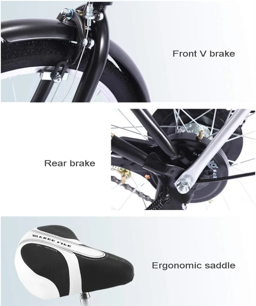 دوچرخه تاشو 20 اینچی تک سرعته با فریم فولادی کم ارتفاع، دوچرخه جمع و جور تاشو با زین راحت، کیف حمل و قفسه - صورتی-A