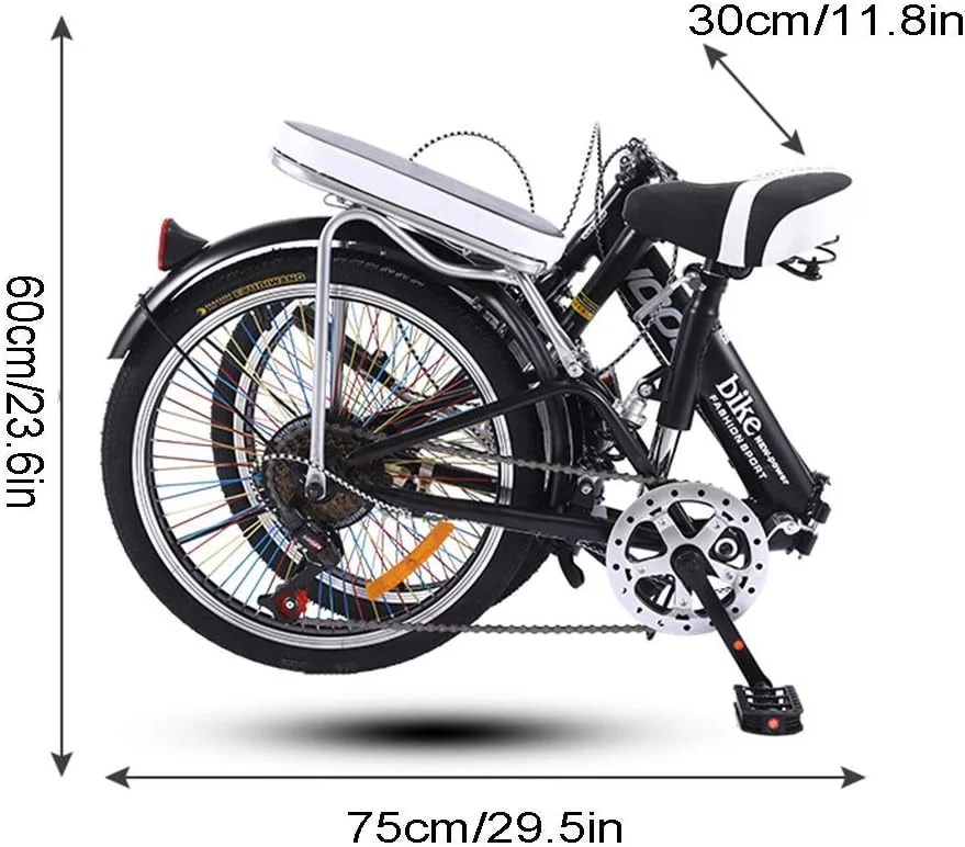 دوچرخه تاشو ۲۰ اینچی ۷ سرعته با فریم فولادی تاشو و رکاب پایین، به همراه زین راحت، کیف حمل و باربند - آبی-A