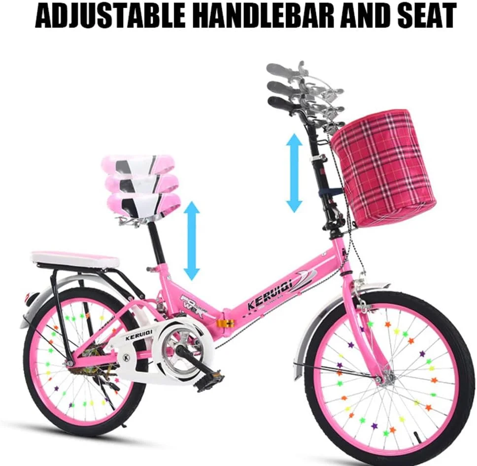 دوچرخه سه چرخ برای بزرگسالان، دوچرخه تاشو کودکانه برای پسران و دختران، دوچرخه کودک 20 اینچی با کمک فنر، مناسب برای سنین 10-12 سال، صورتی