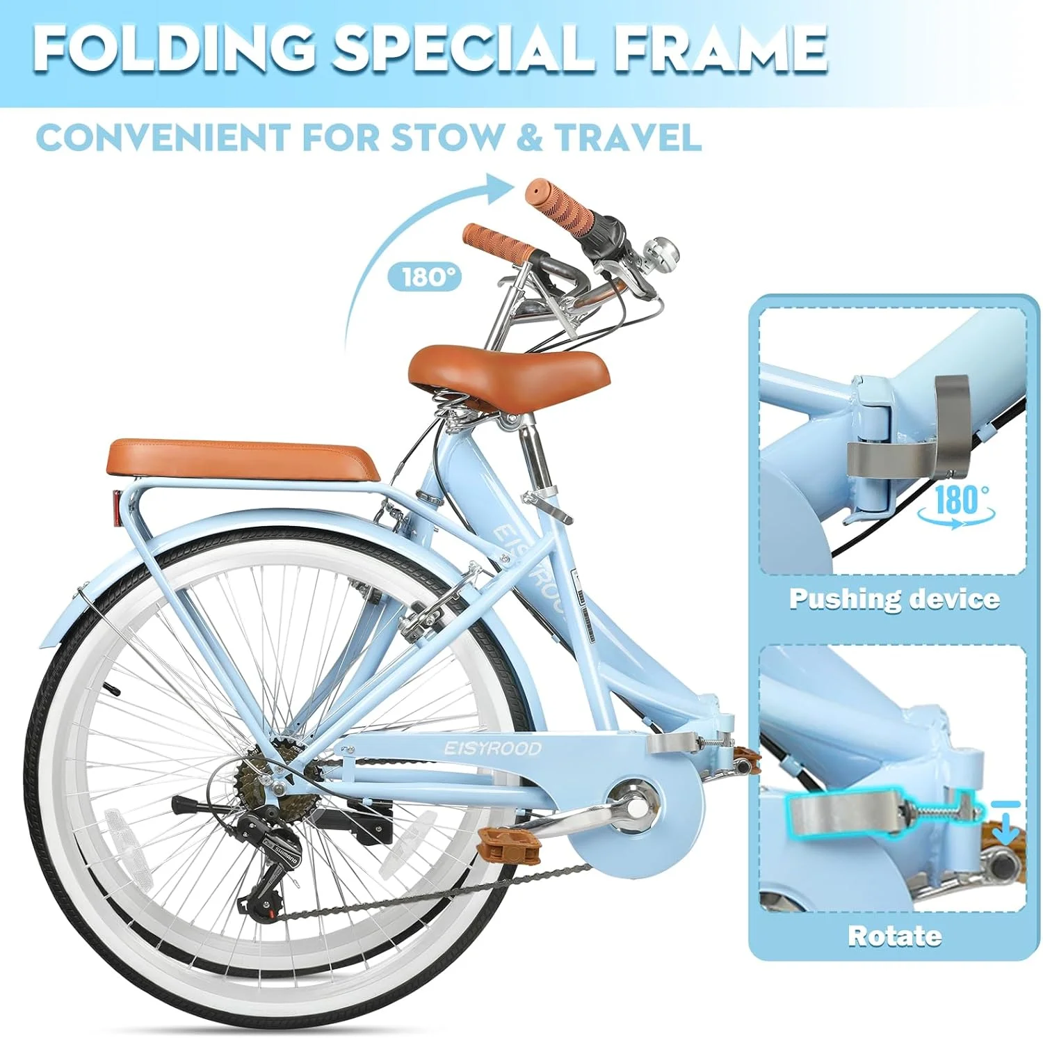 دوچرخه تاشو 26 اینچی، دوچرخه کروز تاشو 7 سرعته با صندلی قابل تنظیم، دوچرخه تاشو زنانه با لاستیک های سبک وزن و ضد لغزش و ترمزهای V برای بانوان