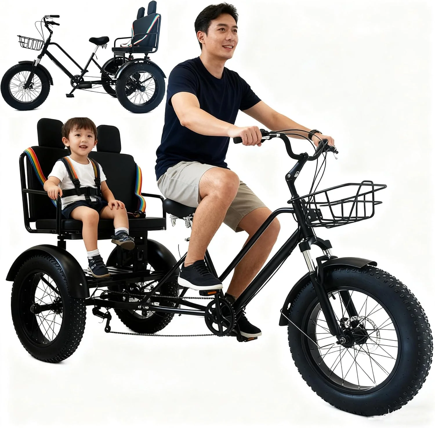 دوچرخه سه چرخ باربری 20 اینچی با لاستیک پهن، سه چرخه بزرگسالان 7 سرعته با سبد و صندلی عقب، دوچرخه کوهستانی، برای دوچرخه سواری در فضای باز، پیک نیک های تعطیلات، ظرفیت وزن: 200 کیلوگرم دوچرخه سه چرخ باربری 20 اینچی با لاستیک پهن، سه چرخه بزرگسالان 7 سرعته با سبد و صندلی عقب، دوچرخه کوهستانی، برای دوچرخه سواری در فضای باز، پیک نیک های تعطیلات، ظرفیت وزن: 200 کیلوگرم