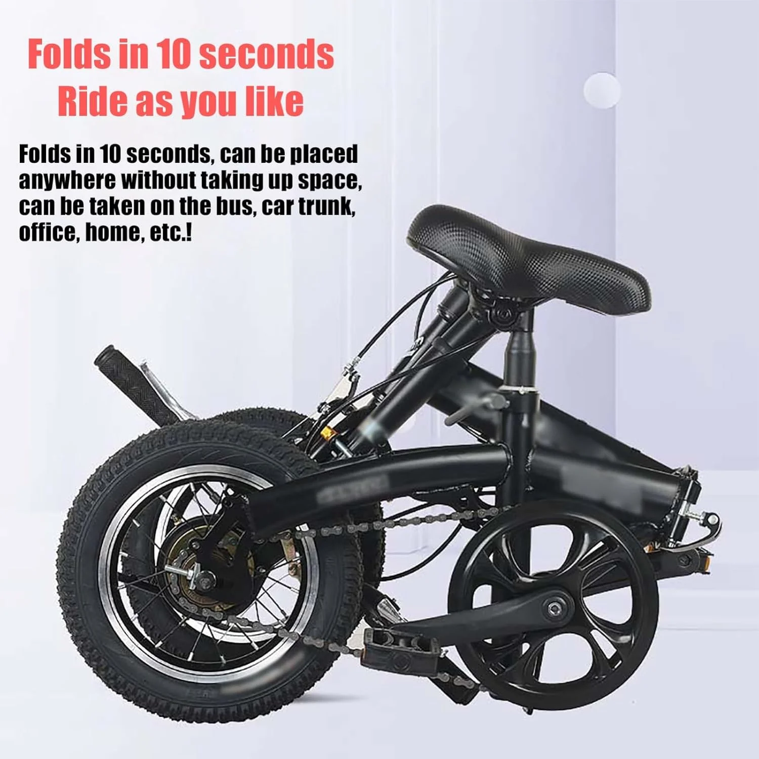 دوچرخه تاشو شهری با فریم فولادی کربنی 12 اینچی، ترمز دیسکی و پدال تاشو، اندازه کوچک دوچرخه تاشو شهری با فریم فولادی کربنی 12 اینچی، ترمز دیسکی و پدال تاشو، اندازه کوچک