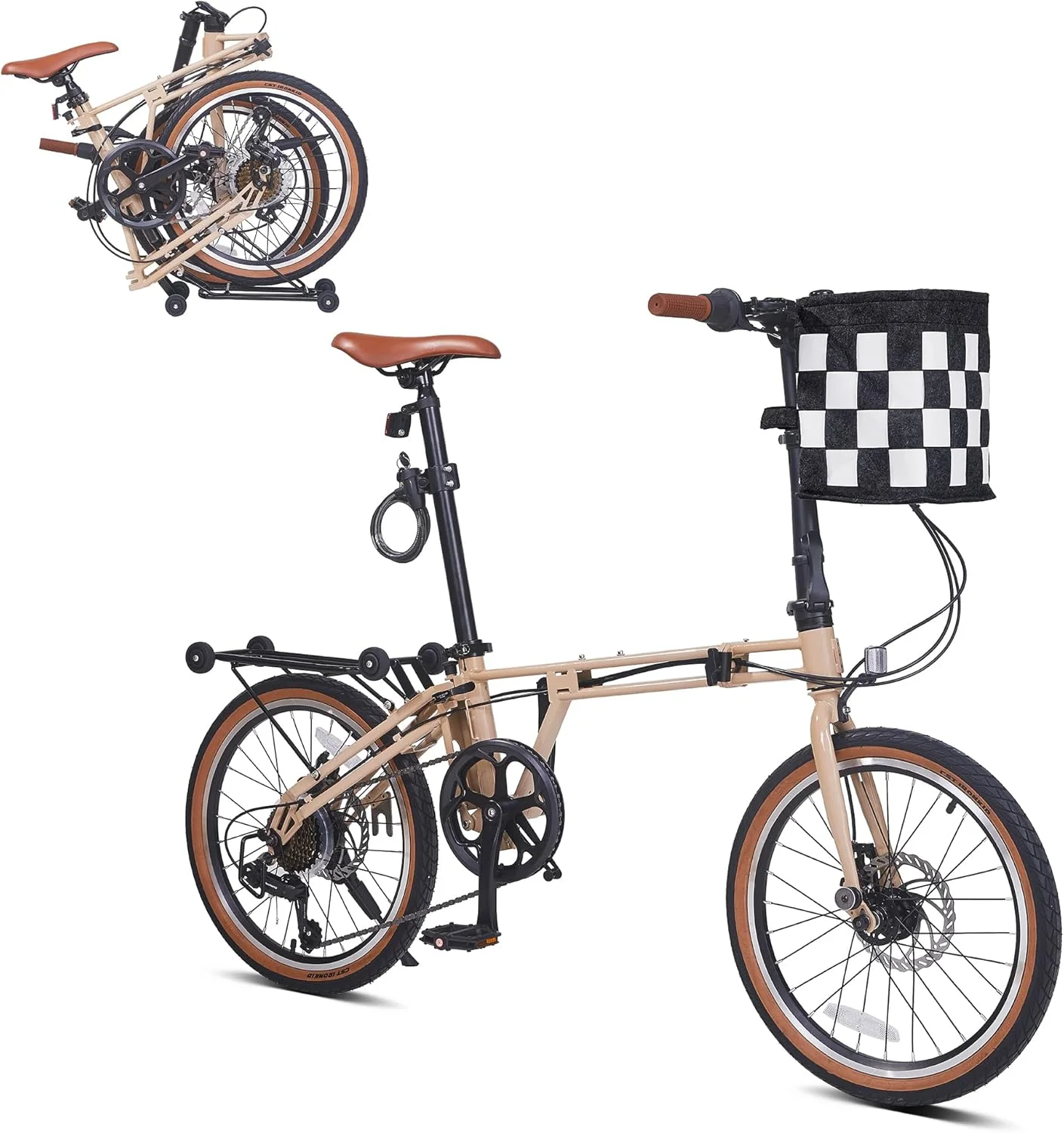 دوچرخه تاشو ۲۰ اینچی، دوچرخه تاشو ۷ سرعته برای بزرگسالان، زنان و مردان، دوچرخه های تاشو با سبد برای بزرگسالان، دوچرخه های رفت و آمد با ترمزهای دیسکی جلو و عقب، صندلی قابل تنظیم