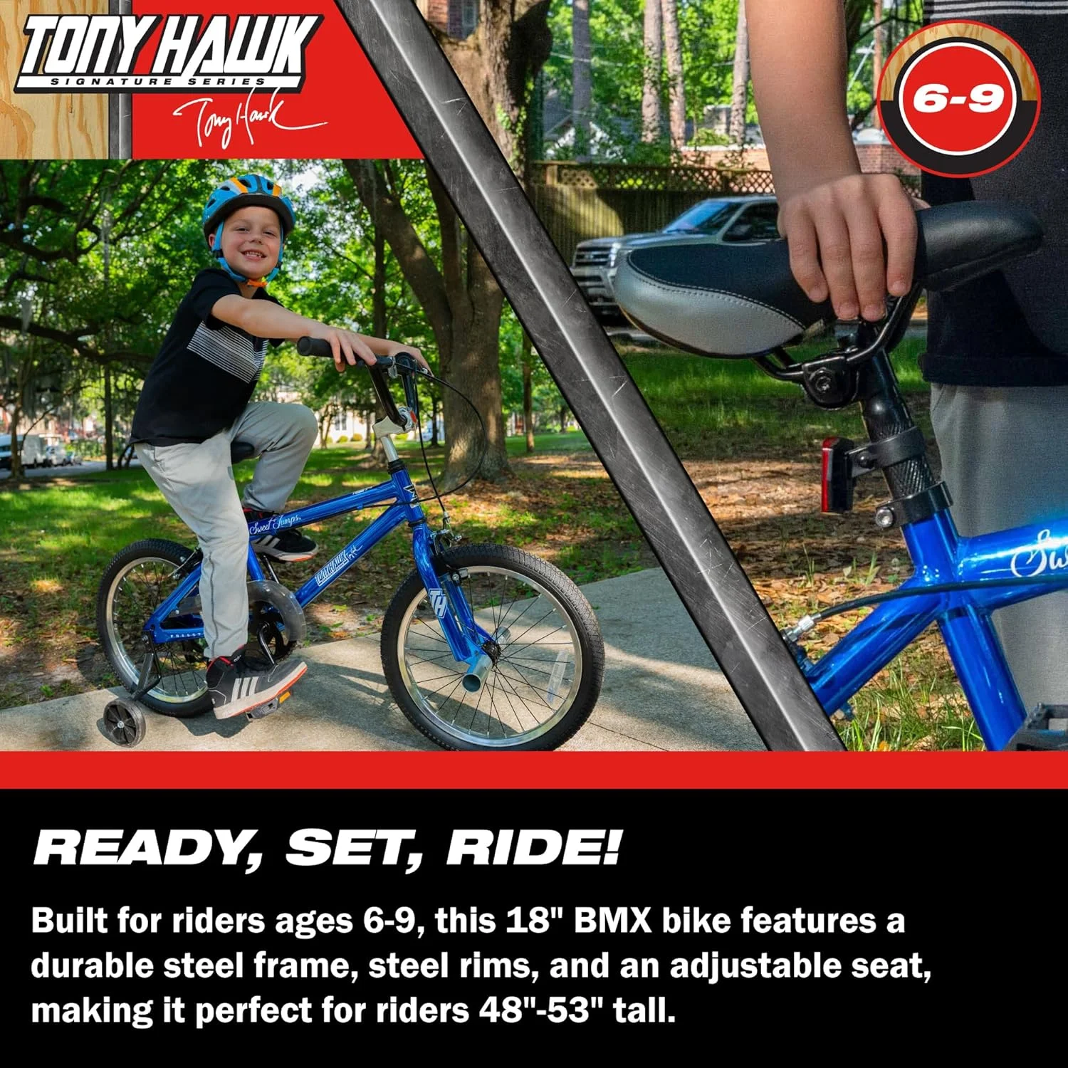 دوچرخه BMX دایناکرفت 18 اینچی تونی هاوک مدل Sweet Jumps به همراه چرخ های آموزشی جداشدنی دوچرخه BMX دایناکرفت 18 اینچی تونی هاوک مدل Sweet Jumps به همراه چرخ های آموزشی جداشدنی