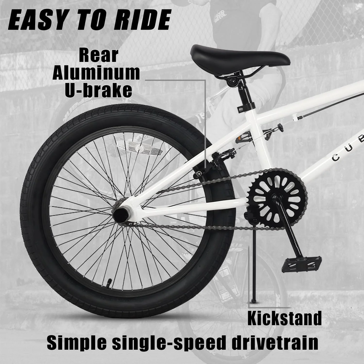 دوچرخه BMX فری استایل، دوچرخه 20 اینچی برای کودکان 7-13 ساله و سوارکاران سطح مبتدی، سفید