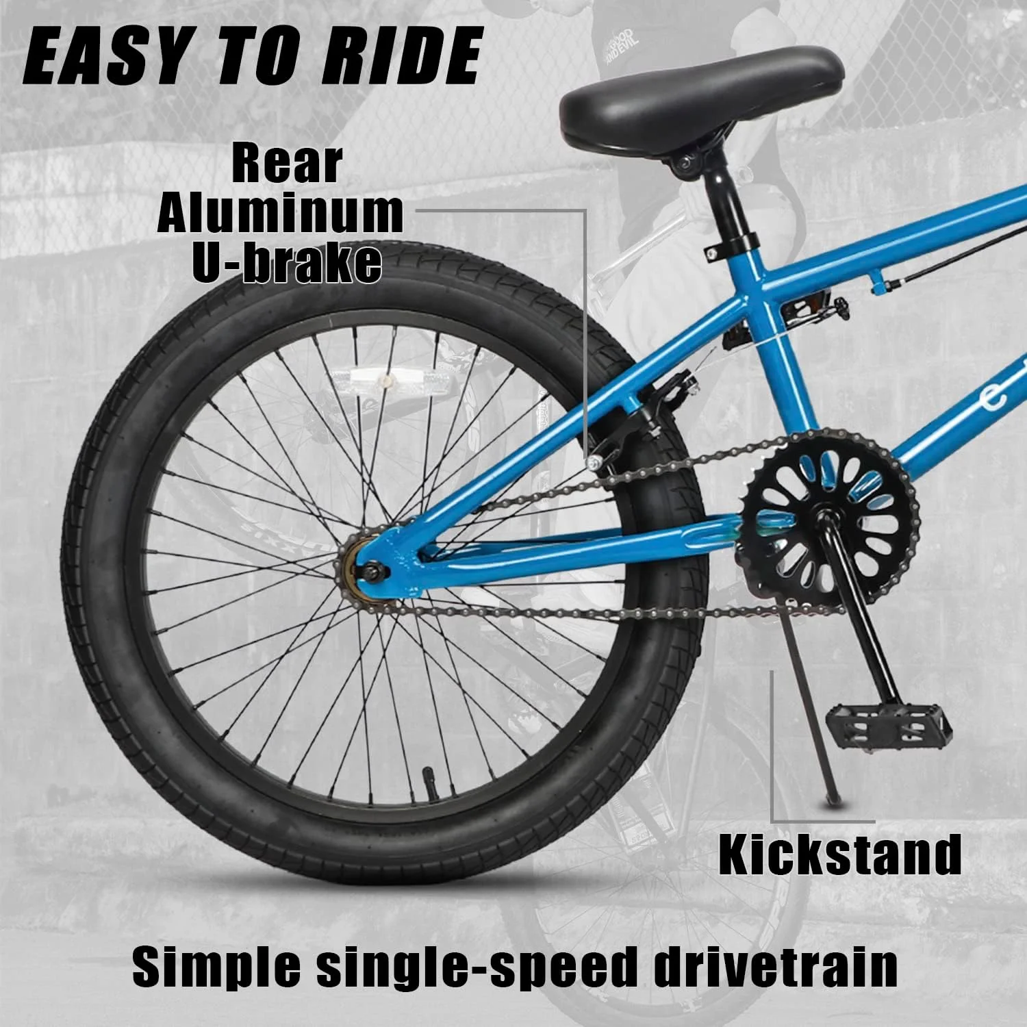 دوچرخه BMX فری استایل، دوچرخه 18 اینچی کودکان برای کودکان 5 تا 9 ساله و سطح مبتدی، آبی