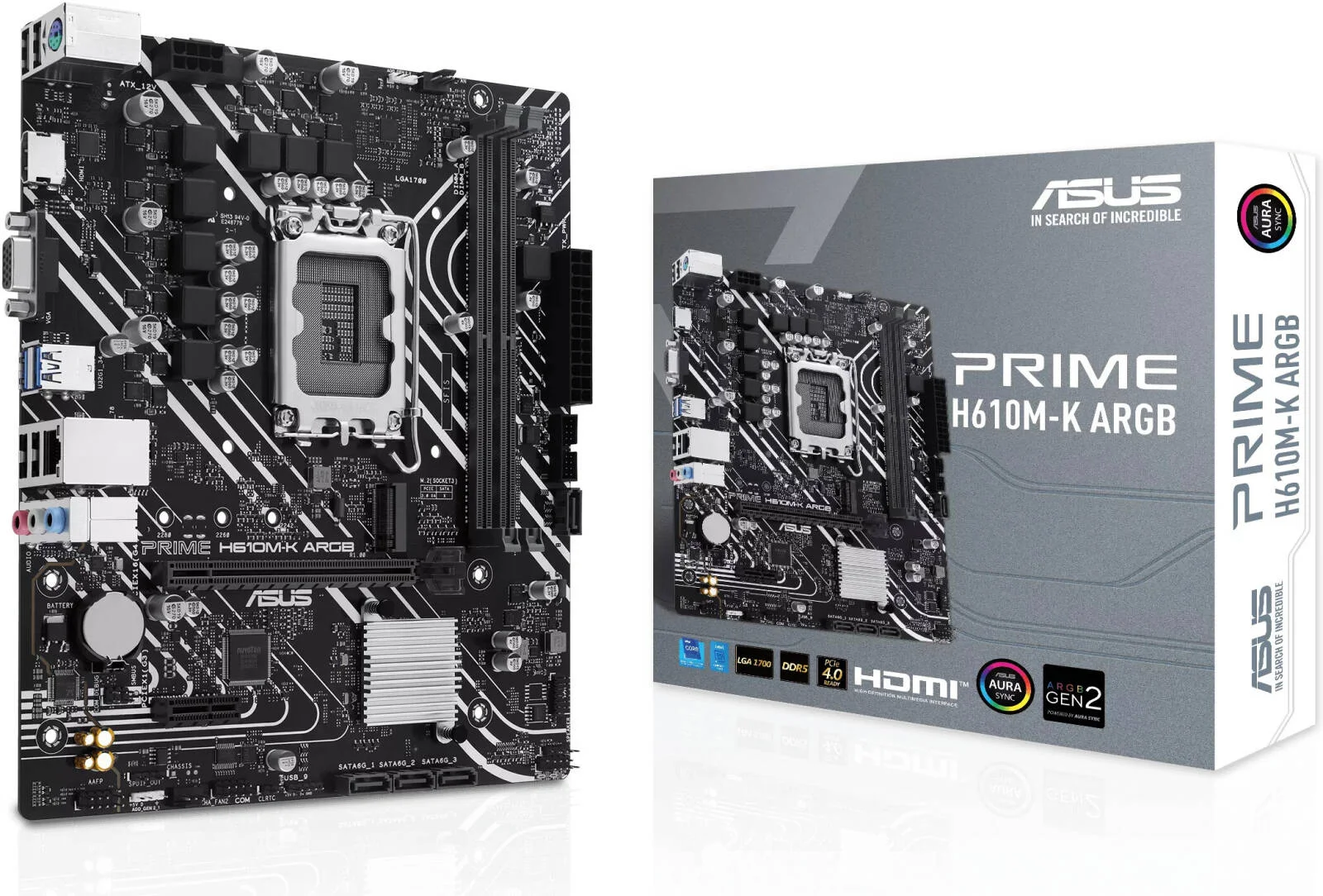 مادربرد ایسوس Prime H610M-K aRGB Micro-ATX LGA 1700، چیپست Intel H610، 2 اسلات DIMM DDR5، حداکثر حافظه 96 گیگابایت، 1 اسلات M.2، 1 اسلات PCIe 4.0 x16، Realtek 1Gb Ethernet | 90MB1G90-M0EAY0