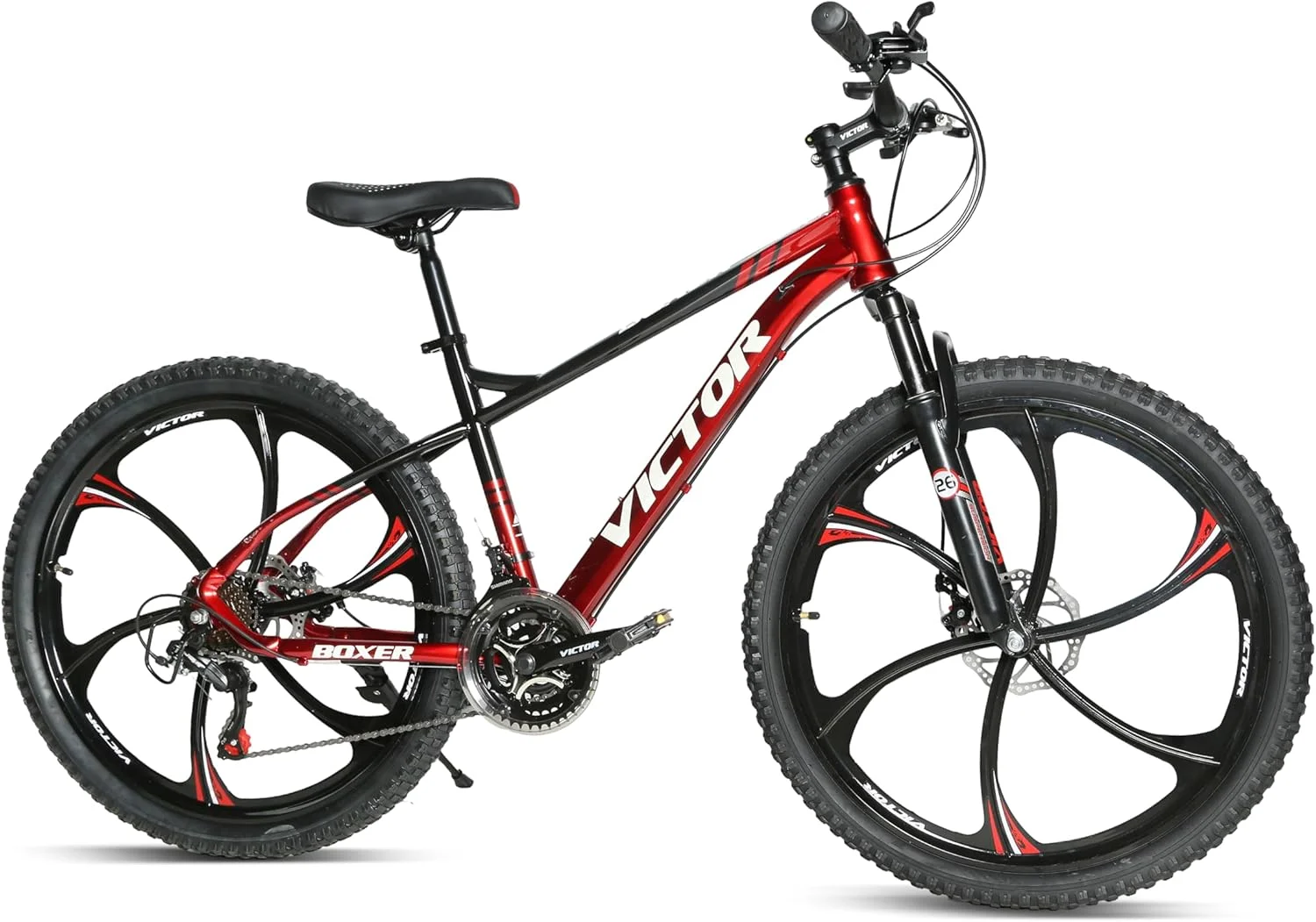 دوچرخه کوهستانی جوانان/بزرگسالان Derak با رینگ آلیاژی Victor سایز 26 اینچ، 7-21 دنده Turney از DerakBikes (26، قرمز)