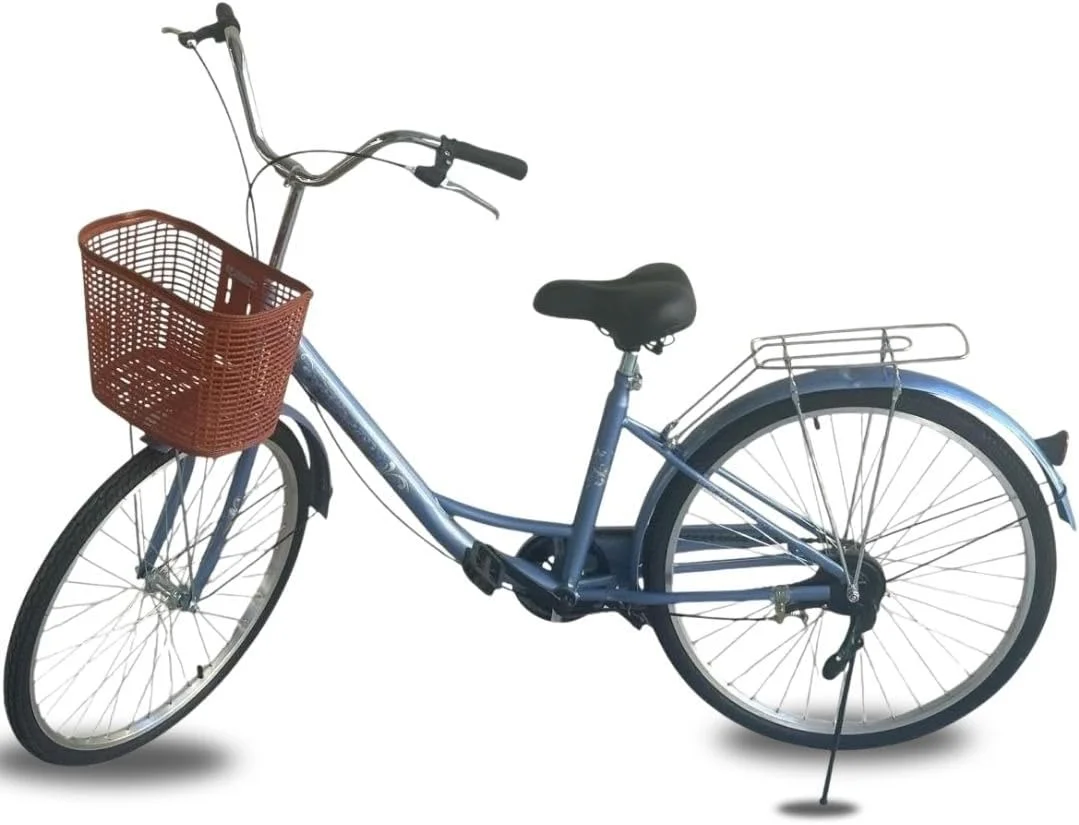 دوچرخه شهری 26 اینچی تک سرعته زنانه | دوچرخه کلاسیک کروزر با سبد | مناسب جوانان و بزرگسالان | آبی آسمانی