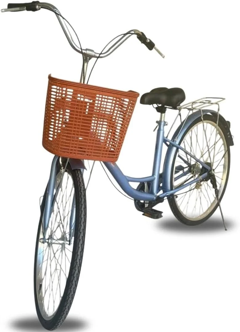 دوچرخه شهری 26 اینچی تک سرعته زنانه | دوچرخه کلاسیک کروزر با سبد | مناسب جوانان و بزرگسالان | آبی آسمانی