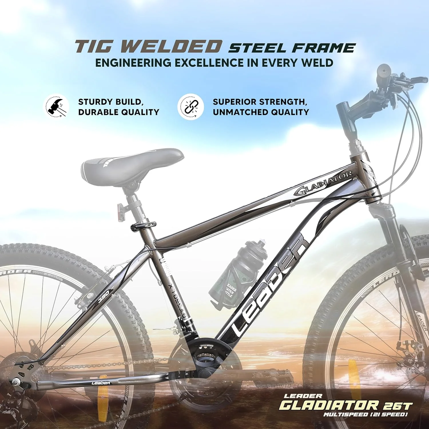 دوچرخه کوهستانی چند سرعته (21 سرعته) لیدر بیست با سیستم تعلیق جلو و ترمز دیسکی دوگانه