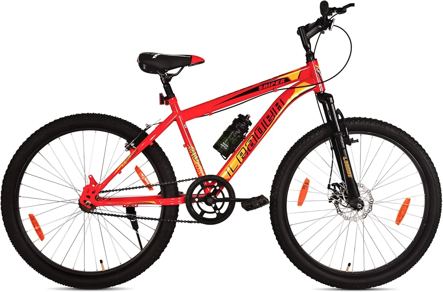 دوچرخه کوهستان لیدر اسنایپر سایز 24 با سیستم تعلیق جلو و ترمز دیسکی تک سرعته مناسب آقایان - قرمز/مشکی. ایده آل برای 10 سال به بالا