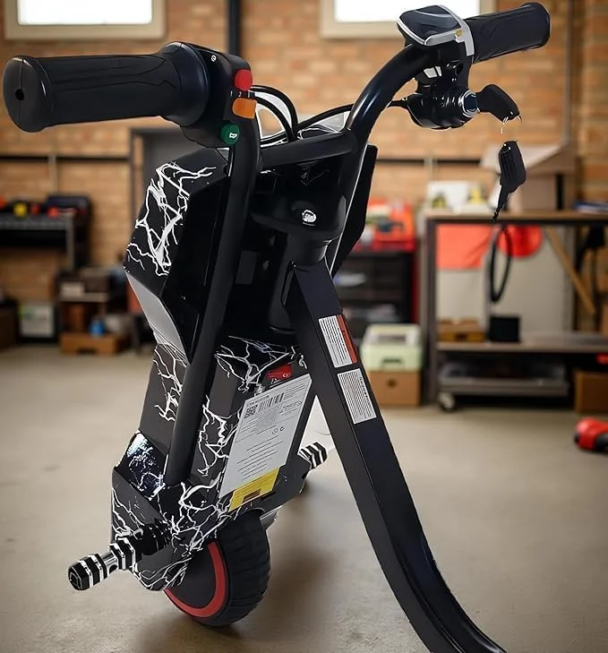 ماشین دریفت کودکانه - کارتینگ دریفت چرخان 360 درجه برقی با موسیقی بلوتوث، چراغ های LED، موتور 350 و تجهیزات محافظ - کارت دریفت قابل تنظیم برای پسران و دختران 8-15 ساله (مشکی)