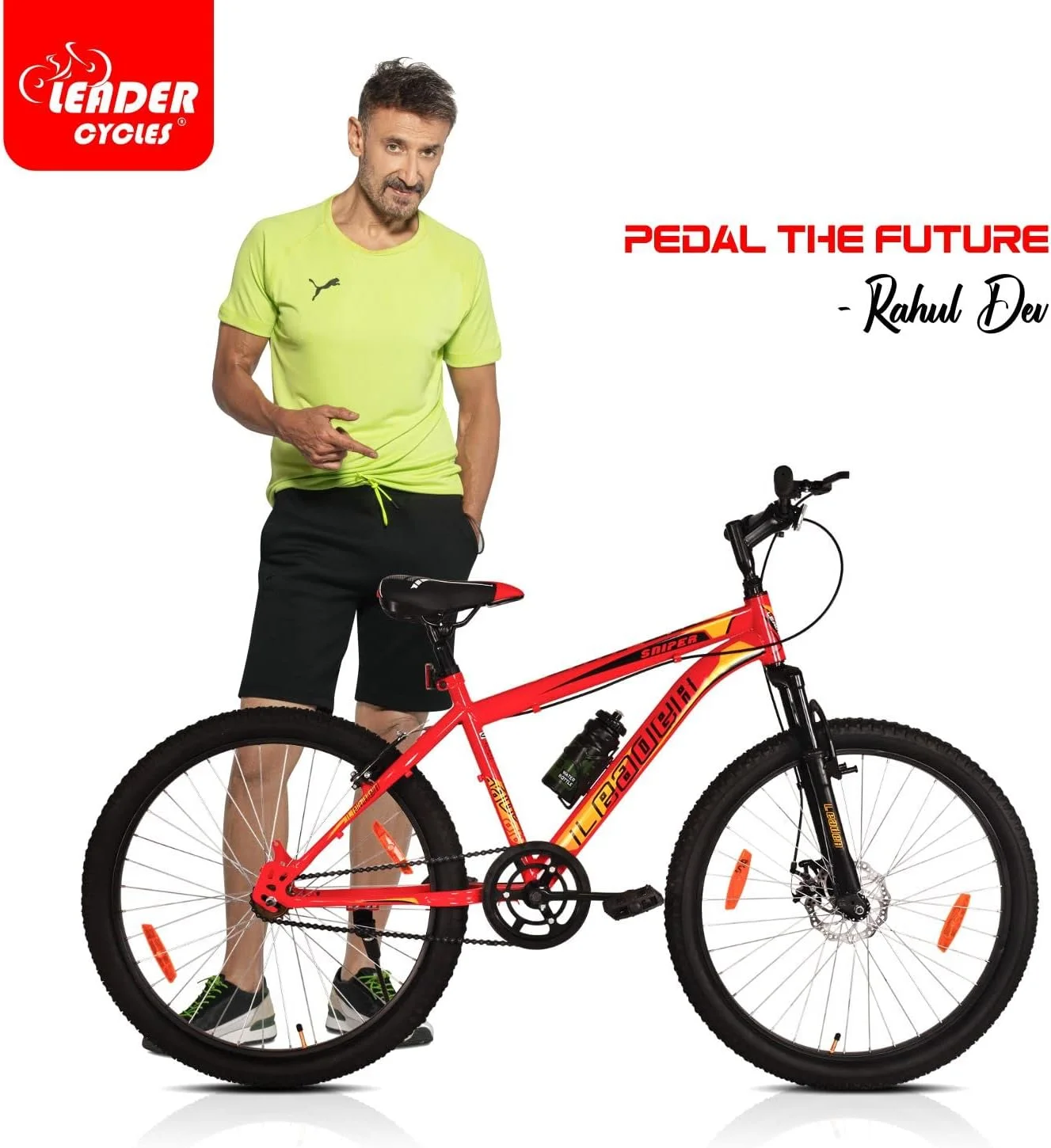 دوچرخه کوهستان لیدر اسنایپر سایز 24 با سیستم تعلیق جلو و ترمز دیسکی تک سرعته مناسب آقایان - قرمز/مشکی. ایده آل برای 10 سال به بالا