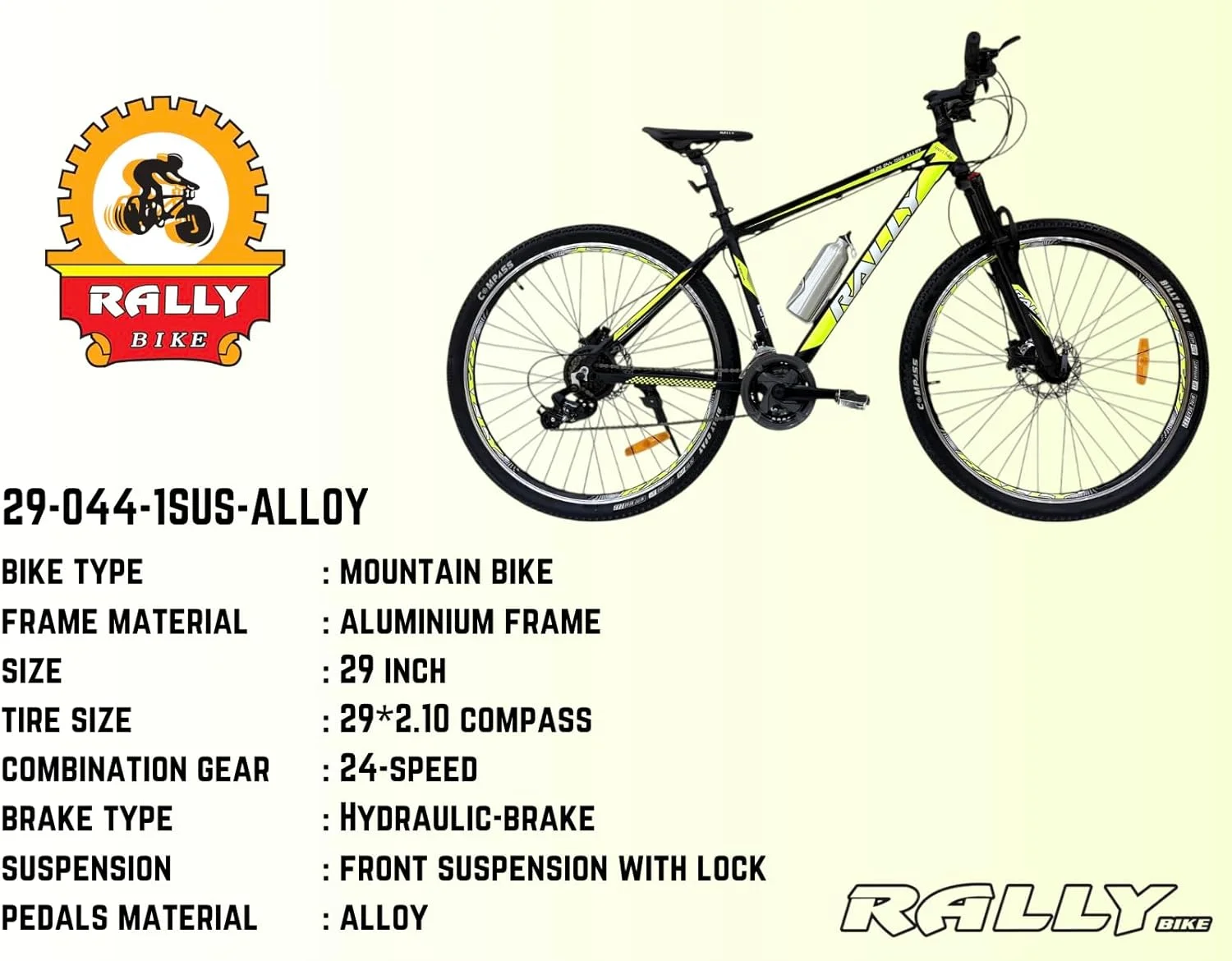 دوچرخه کوهستانی رالی، سایز 29 اینچ، فریم آلومینیومی، 24 دنده، ترمز هیدرولیک، کمک فنر جلو