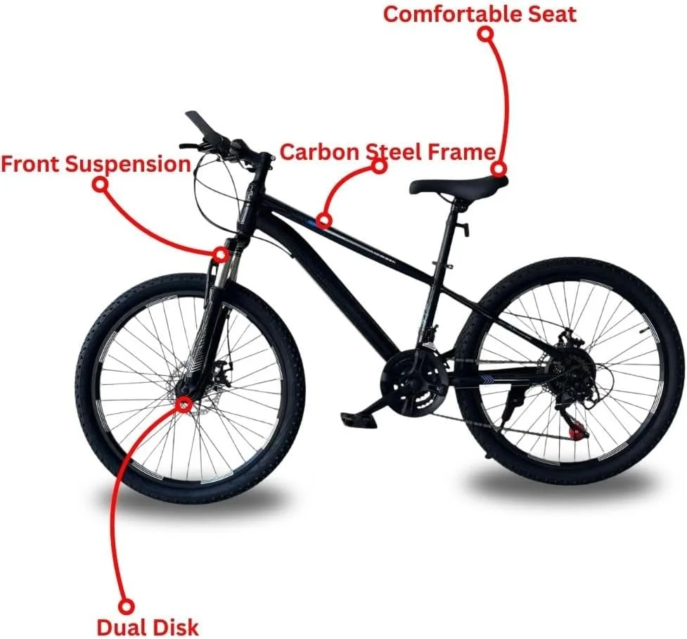 دوچرخه کوهستان برای بزرگسالان سایز 26 اینچ | 24 دنده MTB | فریم فولادی بادوام | سیستم ترمز دیسکی دوگانه | آماده برای مسیرهای ناهموار