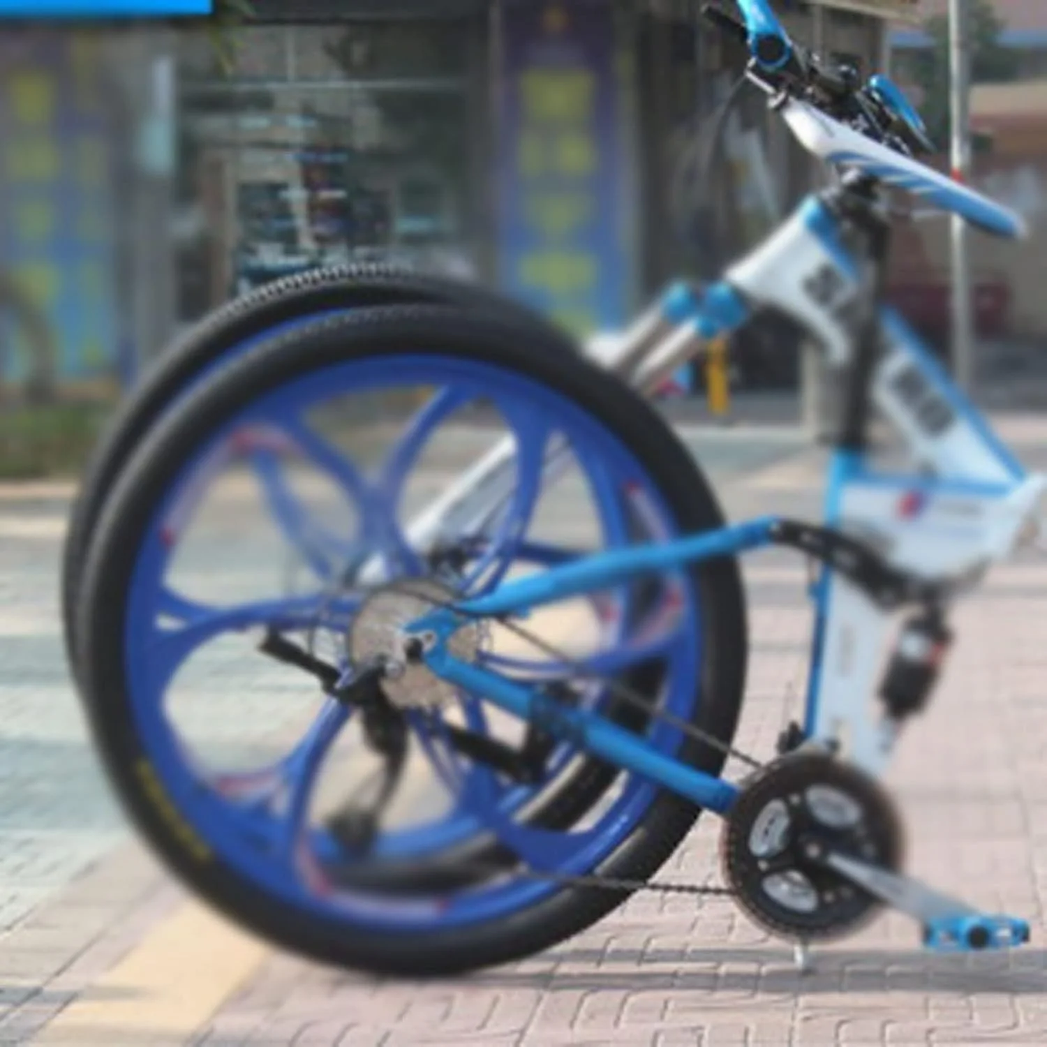 دوچرخه کوهستانی تاشو 26 اینچی با سیستم تعلیق کامل و 3x9 دنده (آبی سفید)