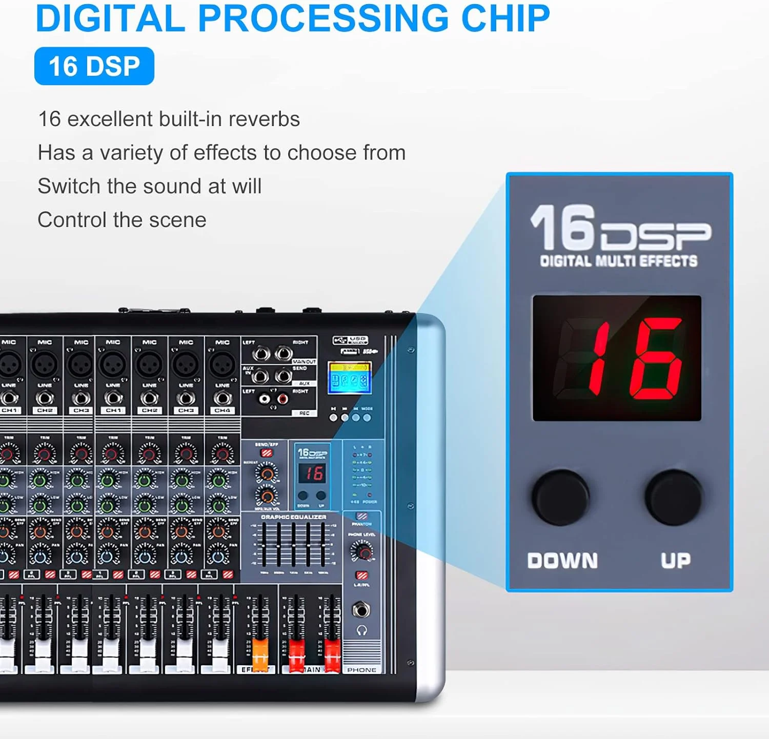 میکسر صوتی 8 کانال میکسر قدرت آمپلی فایر میکسر 2 * 300 وات خروجی برد میکسر DJ با 16 نوع افکت DSP Reverb برای بلندگوها میکسر صوتی 8 کانال میکسر قدرت آمپلی فایر میکسر 2 * 300 وات خروجی برد میکسر DJ با 16 نوع افکت DSP Reverb برای بلندگوها