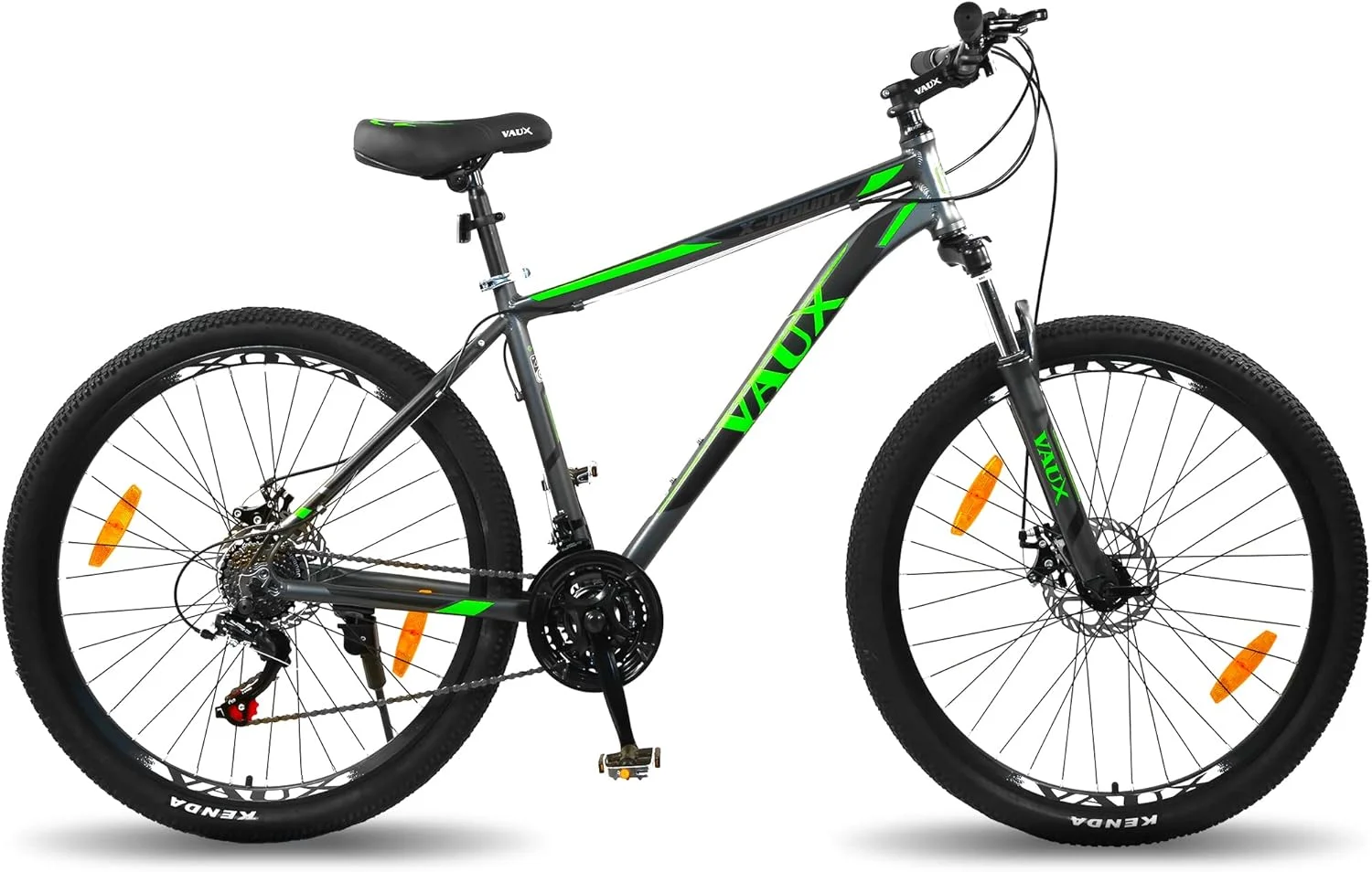 دوچرخه دنده ای Vaux X-Mount مناسب آقایان سایز 27.5 با فریم آلیاژ آلومینیوم و ترمز دیسکی، دوچرخه کوهستانی چند سرعته برای بزرگسالان با 21 دنده شیمانو، سیستم تعلیق قفل شو، لاستیک های Kenda (خاکستری، 27.5 اینچ)