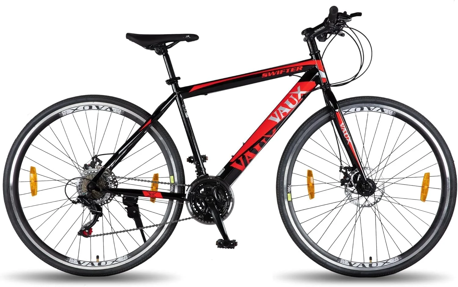 دوچرخه هیبریدی Vaux Swifter-Pro برای آقایان با ترمز دیسکی دوبل، 21 دنده، فریم فولادی، طوقه های آلیاژی و لاستیک نازک 700Cx35، دوچرخه برای بزرگسالان بالای 15 سال
